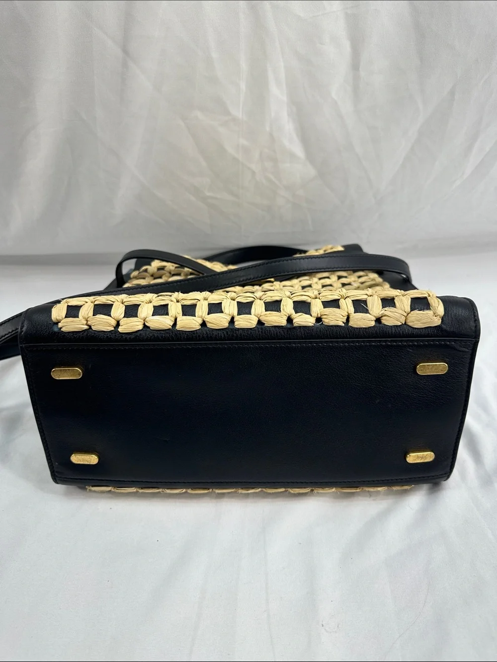 Tory Burch Lee Radziwill Woven Raffia Double Satchel Bag W/ Dust Cover